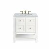 James Martin Vanities Breckenridge 30in Single Vanity, Bright White w/ 3 CM Carrara Marble Top 330-V30-BW-3CAR